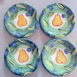 Bob Mackie 2000 Design Pear Motif Salad/Dessert Plates, Set of 4